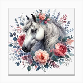 White Horse With Flowers 2 Canvas Print