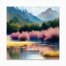 Pink Trees By The River Canvas Print