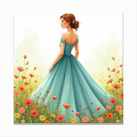 Enchanting Gown Watercolor, In A Vibrant Blooming Meadow 1 Canvas Print