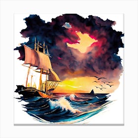 Sailing Ship At Sunset 1 Canvas Print