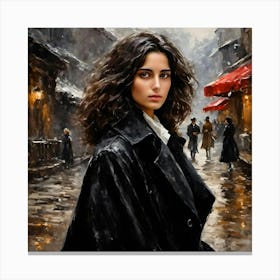 Woman In A Black Coat Canvas Print