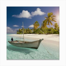 Boat On A Tropical Beach Canvas Print