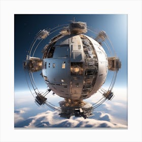 The Whole Earth Has Been Transformed Into A Metalica Space Station, Show The Earth View From The Moon As If You Are Watching Earth From The Moon And Taking Photography (4) Canvas Print