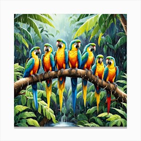 Parrots On A Branch art print Canvas Print