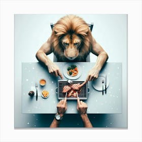 Lion Eats Food Canvas Print