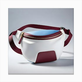 A White Fanny Pack With Blue And Maroon Accents, Displayed On A White Background Canvas Print