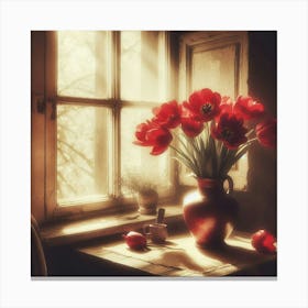 Red Tulips In A Vase 2 Canvas Print