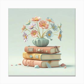 Vase Of Flowers On Books Canvas Print