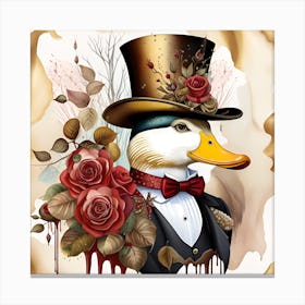 Duck In Top Hat Watercolor Splash Dripping 11 Canvas Print