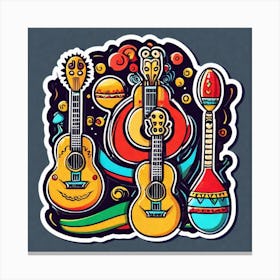 Mexican Guitar And Maracas Sticker 2d Cute Fantasy Dreamy Vector Illustration 2d Flat Centere (48) Canvas Print