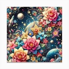 Flowers And Planets Canvas Print