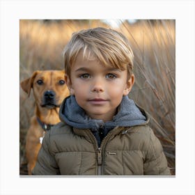 Portrait Of A Boy And Dog Canvas Print