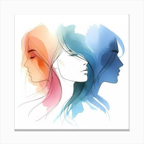 Watercolor Portrait Of Three Women Canvas Print