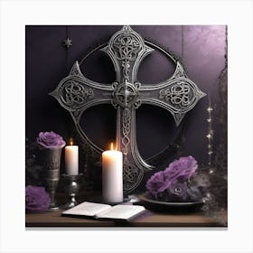 Cross And Candles Canvas Print
