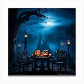 Celebration Old Horror Holiday Tree Moonlight Lantern Mist Head Table Eye Glow Pumpkin (1) 2 Canvas Print