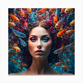 Portrait Of A Woman With Fishes Canvas Print