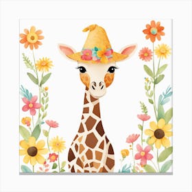 Floral Baby Giraffe Nursery Illustration (10) 1 Canvas Print