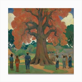 The Large Tree With Village People Paul Gauguin Art Print Canvas Print