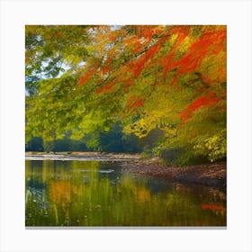 Autumn Leaves In A Lake Photo Canvas Print