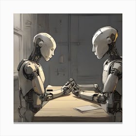 Two Robots At A Table Canvas Print