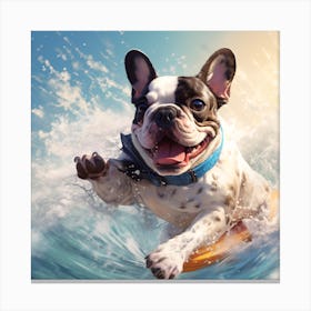 Frenchie Surfing Art By Csaba Fikker 011 Canvas Print