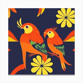 Parrots And Flowers Canvas Print