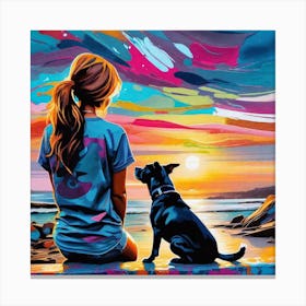 Dog At Sunset Canvas Print