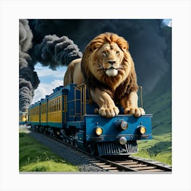 Lion On A Train Canvas Print