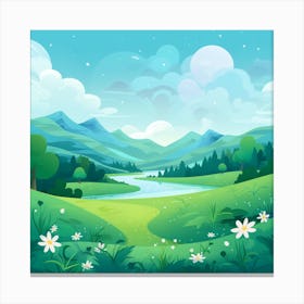 Landscape With Mountains And Flowers Canvas Print