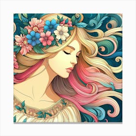 Girl With Flowers In Her Hair 5 Canvas Print