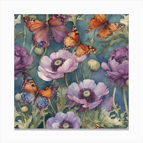 Butterflies And Poppies Canvas Print