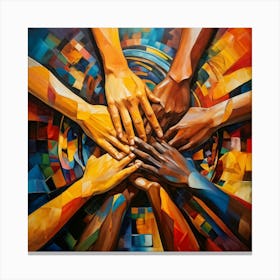 Abstract Painting Capturing The Essence Of Human Rights And Cultural Heritage Showcases Hands Of Di (2) Canvas Print