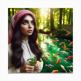 Beautiful Muslim Girl With Fishes16 Canvas Print