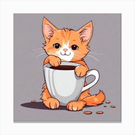 Cute Orange Kitten Loves Coffee Square Composition 19 Canvas Print