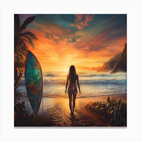 Magic021 Photo Of A Woman Holding Surf Board In The Style Of Ps C8fec816 2f34 412c Bf99 941829ec85ac Canvas Print