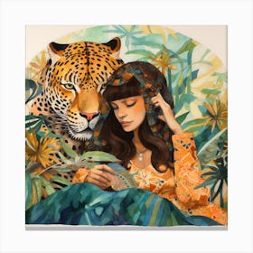 Woman And A Leopard Canvas Print