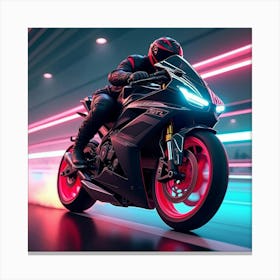 Super Bike With Neon Accents And Electric Thrusters, Racing Fast 1 Canvas Print