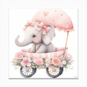 Baby Elephant In A Carriage - nursery decor, baby girl 1 Canvas Print