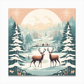Winter Landscape With Deer 8 Canvas Print