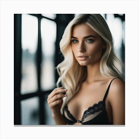 beautiful blonde girl in lingerie bra 2 Canvas Print