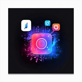 App Icons On A Black Background Canvas Print
