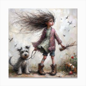 Girl With A Dog Canvas Print