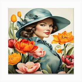 Tulips And Hat Canvas Print