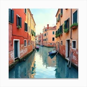 Romantic Watercolor Of A Venetian Canal With Reflections Of Historic Buildings 1 Canvas Print