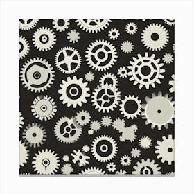 White Gears On Black Background Canvas Print