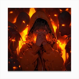Anime Girl In Flames Canvas Print
