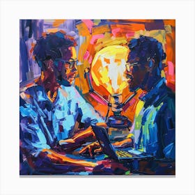 Two Afro-American Men Working On A Laptop Canvas Print