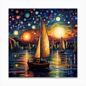 Sailboats At Night 1 Canvas Print