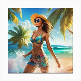 Beautiful Woman On The Beach 1 Canvas Print