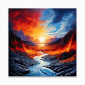 Apocalypse, Fire In The Mountains, A Landscape Where Fire And Ice Coexist Representing The Balance Of Facing And Overcoming Canvas Print